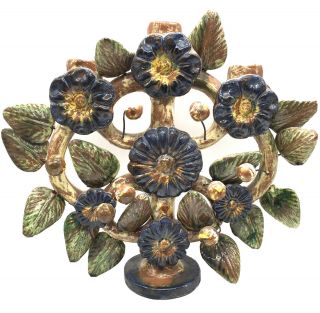 Vintage Mexican Folk Art Pottery Tree Of Life Floral Candelabra Candle Holder