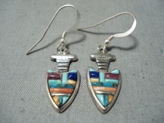 Detailed Intricate Vintage Navajo Zuni Turquoise Sterling Silver Earrings