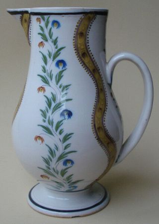 Antique French Faience Pitcher 19th.  Century Poss.  Quimper Or Nevers Pottery