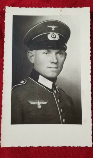 Wwii Ww2 Army Soldiers Military Photo Photograph Postcard W Visor Cap Hat