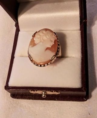 Vintage Oval Shell Cameo Ring Ladies 10k Yellow - Gold