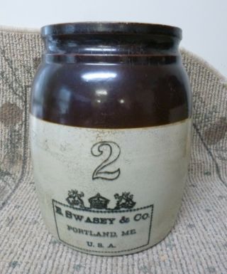 Antique E.  Swasey & Co.  2 Gallon Stoneware Preserve Jar With Lid
