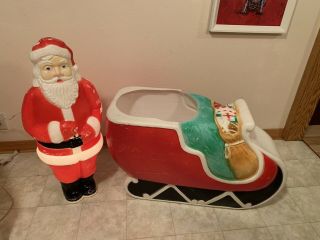 Vintage Blow Mold Santa And Sleigh