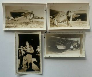 (4) Vintage B&w Photo Snapshots Charles Lindbergh & Spirit Of St Louis Airplane