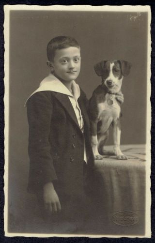 Rppc Photo Boy With Dog Phot.  Frietz Griese,  Trier (6691)