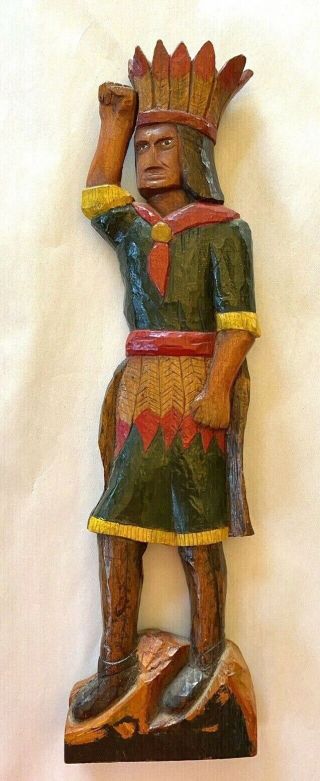 Vintage American Folk Art Painted Wood Carved Indian