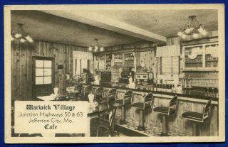 Warwick Village Cafe Interior View Jefferson City Missouri Old Postcard