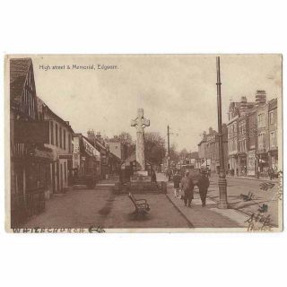 Edgware High Street & Memorial,  Old Postcard Unposted