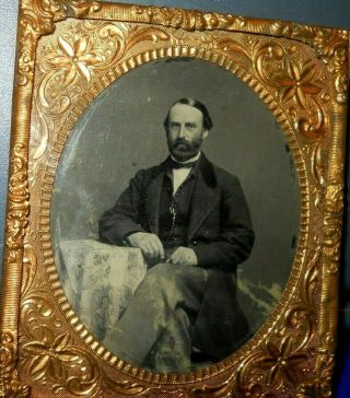 Civil War Era 1/6th Size Tintype Of A Younger Man With Tax Stamps On Back