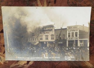 Vtg Rppc Postcard 1909 Reno Nevada Largest Gambling House Fire Gelatin Silver