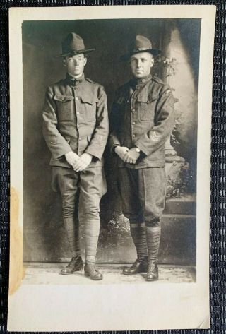 Antique Rppc Real Photo Postcard Ww1 Soldiers In Uniform