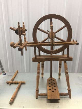 Vintage Antique Spinning Wheel Flax Wool With Distaff 1 Treadle