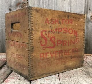 Vintage Dove Tail Wood Box Crate Simpson Spring Ginger Ale Easton Ma Advertising