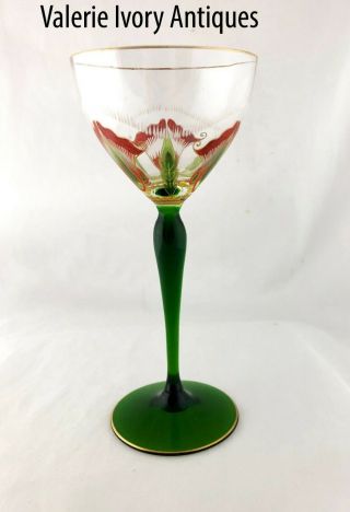 Theresienthal Staengelglas Enamel Flower Decorated Wine Glass Stem
