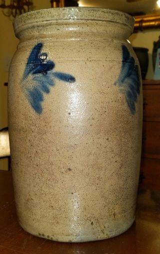 Antique American Stoneware Crock Blue Decorated Salt Glaze Mid - Atlantic