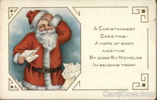 Santa Claus A Christmassy Greeting - Santa With Letters Whit Made Postcard Vintage