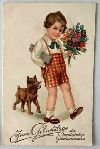 Pc Dog Brussels Griffon Boy & Dog Birthday Greeting Old Dog Postcard