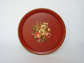 Vintage French Toleware Serving Tray With Hand - Painted Floral Decor