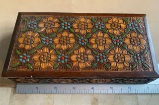 Hand Made In Poland Wood Carved Jewelry Box Trinket Case