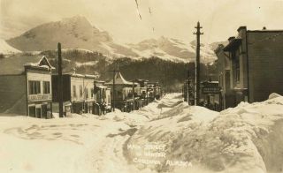 1923 Rppc Main Street In Winter,  Cordova,  Alaska (alaska Steamship Co.  Office)