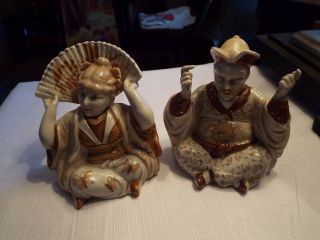 German Antique Bisque Oriental Nodders Man And Woman Emperor Asian