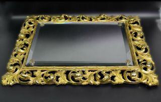 Vintage Brass Ornate Art Nouveau Victorian Beveled Glass Wall Mirror 15 X 19 In