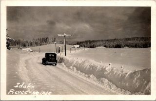 Vintage Rppc Postcard - Pierce Weippe Idaho - Old Car,  Snow,  Trees