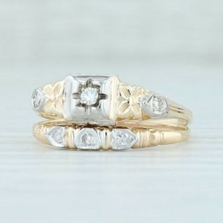 Vintage Floral Diamond Engagement Ring Wedding Band Bridal Set 14k Gold Size 8