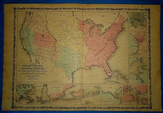 Vintage Circa 1862 Military Map United States Antique Johnson S&h