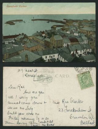 Co Down Donaghadee Harbour 1910 Old Postcard Lighthouse