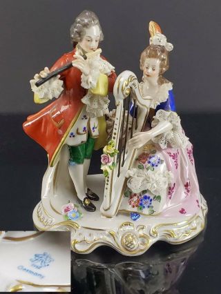 Volkstedt Dresden Lace Victorian Musician Couple Figurine Group,  Germany