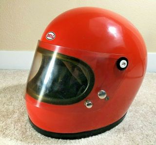Vintage 1970 Orange Bell Bell Star Motorcycle Helmet - W/ Visor - Size 7 - 1/4