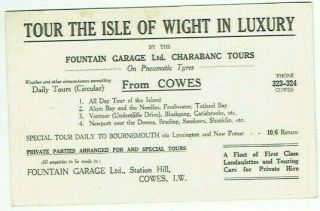Advertising Postcard Size Map Card Isle Of Wight Charabanc Tours Vintage 1920s