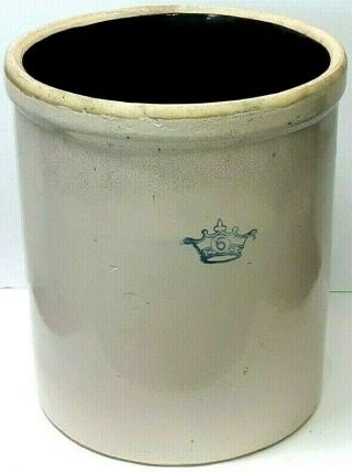 Antique Robinson Ransbottom 6 Gallom Blue Crown Stoneware Crock Stamped U.  S.  A.