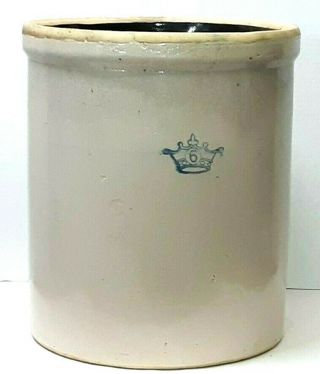 Antique Robinson Ransbottom 6 Gallom Blue Crown Stoneware Crock Stamped U.  S.  A. 2