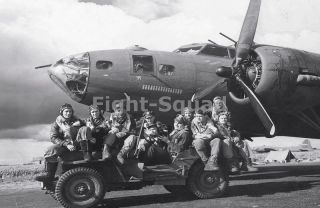 Ww2 Picture Photo 1943 Air Crew Posing On Jeep In Front Of B - 17f Our Gang 1788