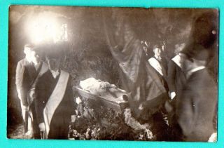 Antique Post Mortem Baby In Casket Vintage Funeral Photo Postcard 415