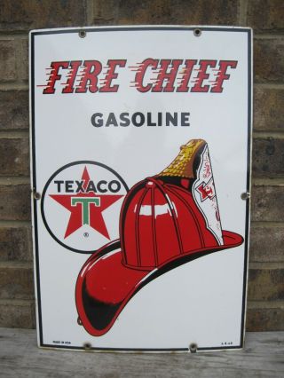 Vintage 1963 Texaco Fire Chief Gasoline Porcelain Sign Pump Plate 18 " X 12 "