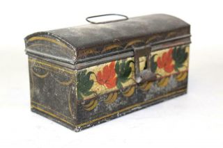 A FINE 19TH C CT PAINT DECORATED TOLEWARE DOME TOP DOCUMENT BOX PAINT 3