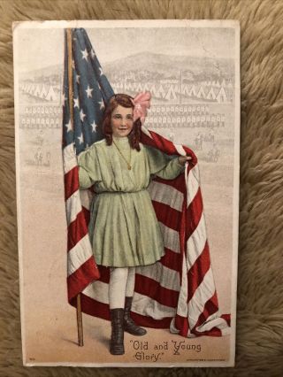 1909 “flag” Series “ Old And Young Glory” American Flag Julius Bien Camp Indiana