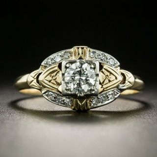Antique Vintage Art Deco 1.  72 Ct Round Cut Diamond 14k Yellow Gold Filled Ring