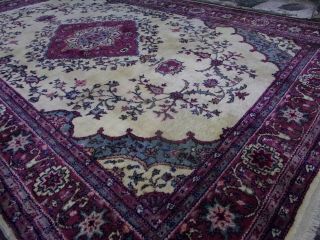 X Large Vintage Handknotted Persiian Wool Rug Aubusson Floral Handmade Carpet