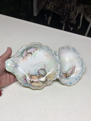 Antique T & V LIMOGES NAUTICAL SEA SHELLS Dish Hand painted Signed 2