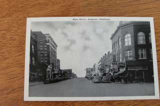 Postcard Ardmore Oklahoma Main Street Coca Cola Sign Old Cars