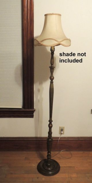 Antique Wood Floor Lamp Painted Turned And Carved Ca.  1920 Rewired