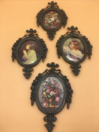 Vintage Metal Frame Behind Glass Art Wall Hangings Made In Italy 4”x 6 1/2” (4)