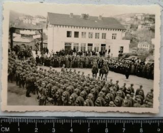 Ww2 German Army Soldiers In Russian City Parade Wehrmacht Trucks Orig Vtg Photo