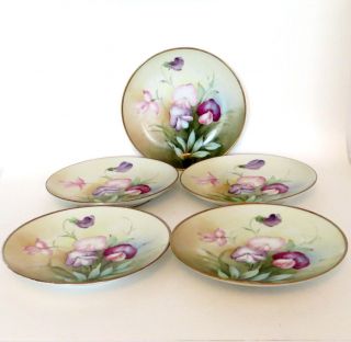 Antique Set Of Five Early 1900s Ginori Italian Hand Painted Plates