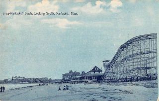 Nantasket Massachusetts Roller Coaster Beach Scene Vintage Postcard Aa22371