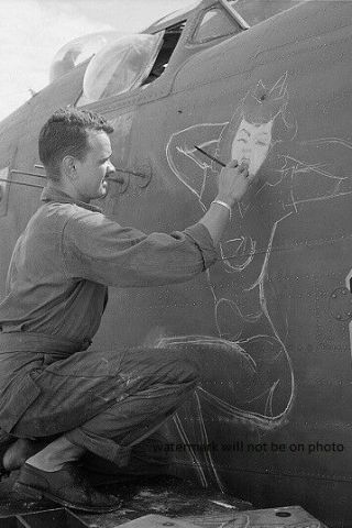Sgt Js Wilson Painting Bomber Nose Art Aircraft 4 " X 6 " World War Ii Photo 29